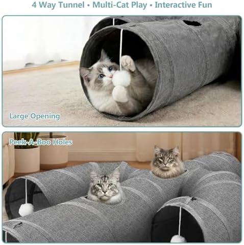 Ownpets Cactus Cat Tunnel 12" with Peek Holes for Indoor Large Cat, Grey