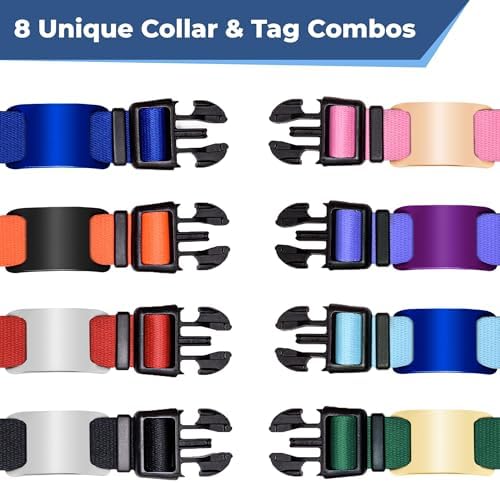 GoTags Dog Collar with Personalized Nameplate, Adjustable Dog Collar with Custom Engraved Slide On Pet ID Tag in Stainless Steel, Silent, No Noise Dog Tag Small to Large Unique Colors