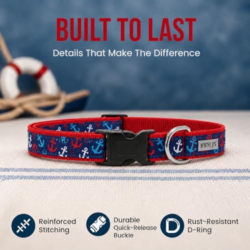 THE WORTHY DOG Summer Print, Adjustable Dog Collar, Small Dogs, Anchors