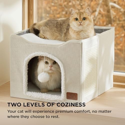 Bedsure Cat House Bed for Indoor Cats with Fluffy Ball and Scratch Pad