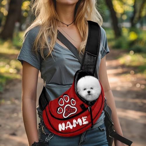 COEQINE Personalized Red Dog Paw with Name Puppy Carrying Bag Custome