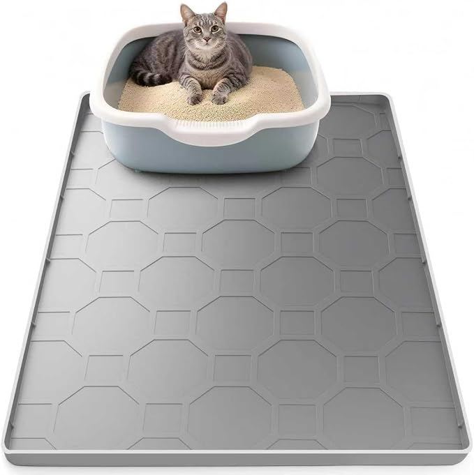 Cat Litter Box Mat, Large Silicone Cat Litter Mat, 34" X 22" Waterproof Pet Mat, Durable & Easy Clean (light gray)