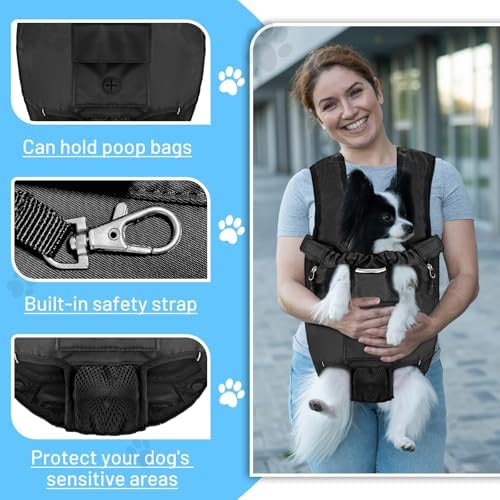 Petmolico Pet Dog Carrier Backpack, Adjustable Dog Legs-Out Front Backpack, Hands-Free Cat Pup Front Carrier Travel Bag, Easy-fit for Traveling Hiking for Small Medium Dogs, XL, Black