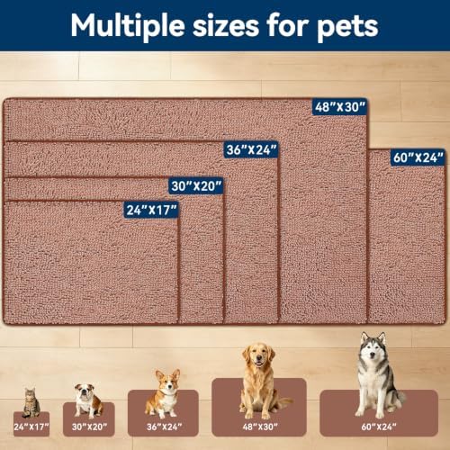 Bcoimo Super Absorbent Dog Door Mat, 36"*24" Anti Slip Mat for Muddy Paws