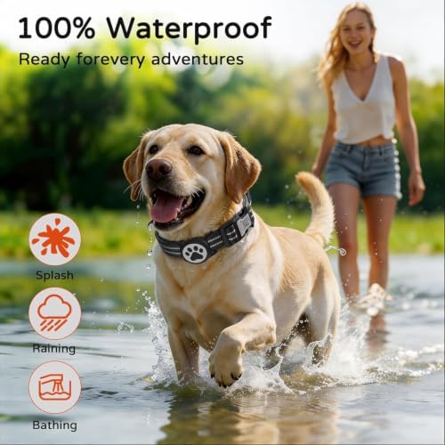 Waterproof AirTag Dog Collar with QR Code Dog Tag, Black02 L