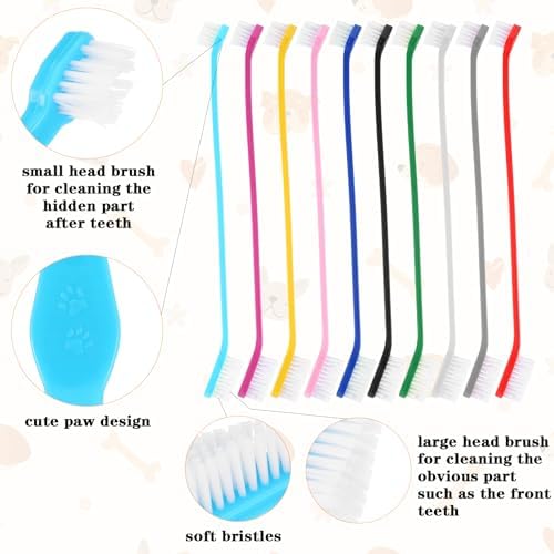 300Pcs Dog Toothbrushes Bulk Dual Headed Dog Teeth Long Handle Plastic Brush Tooth Brush for Large Small Dogs Cats Puppy Teeth Cleaning Dental Care Supplies 10 Colors+