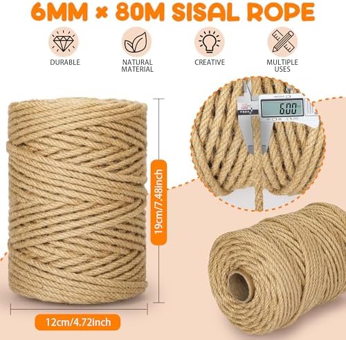 262FT 1/4 Inch Cat Scratching Sisal Rope for Cat Trees & Posts
