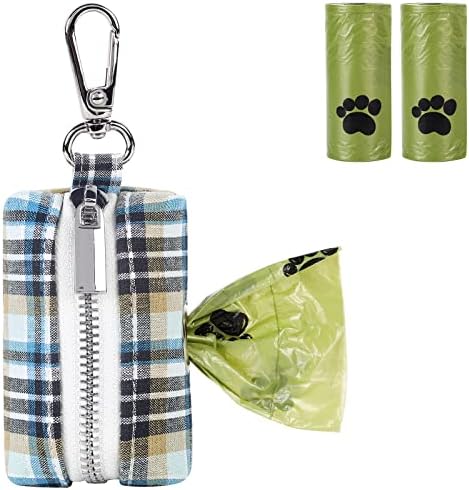 Lionet Paws Cute Dog Poop Bag Holder with Dog Poop Bag for Leash, Cotton LightBlue Dog Bag Dispenser, Matching Dog Collar