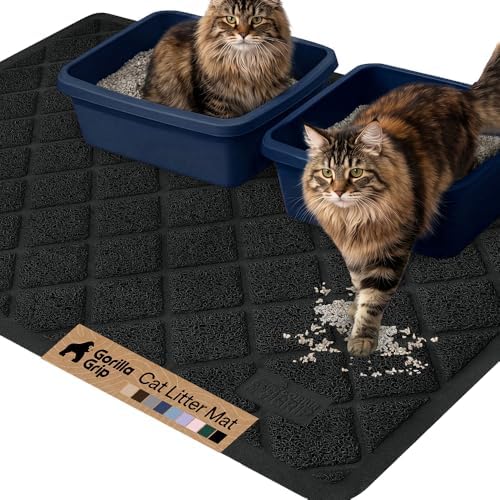 GORILLA GRIP Cat Litter Box Mat, Coiled Mesh Trapping Mats, 47x35 Black