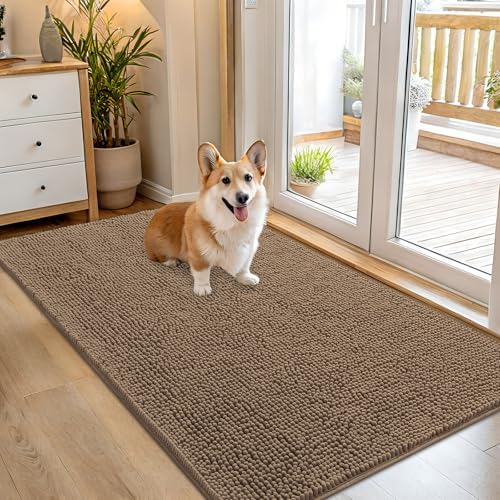 OLANLY Dog Door Mat for Muddy Paws 54x32, Super Absorbent Chenille Mud Mat