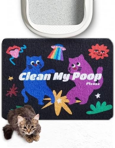 Lukamoo® Cute Cat Litter Mat (24’’X16’’), for Kitty Litter & Cat Litter Box, Independent Artist Designed [Neon Neko Series] (Disco)