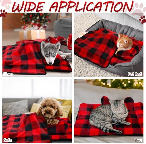 Namalu Christmas Pet Bed Mats with Puppy Dog Blankets and Pillows for Cats Puppy Bed Warm Sleep Mat Fleece Blanket Fluffy Pet Calming Toy Half Donut U Shaped Neck Pillow for Small Dogs and Cats