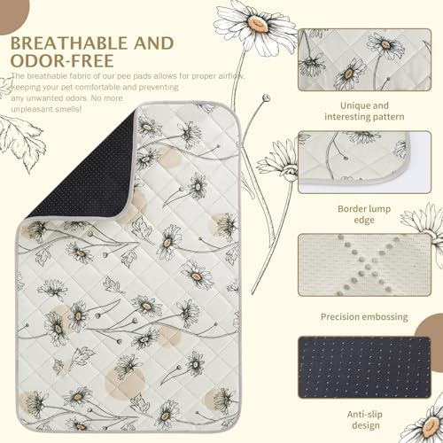 IEUUMLER Washable Pee Pads for Dogs, 2 Pack Non-Slip & Waterproof Pack Whelping Pad, Reusable Washable Puppy Potty Training Pad with Fast Absorbent for Playpen EU007 (Beige Daisy, 36"X48"-2pcs)