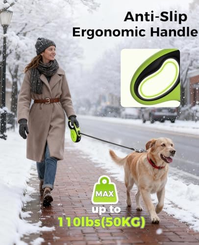 Retractable Dog Leash for Large Dog with Light Rechargeable, 16ft Heavy Duty Retractable Pet Leash with One-Button Control, Anti-Twist Protection, Reflective Leash for Large Dogs Up to 110 lbs