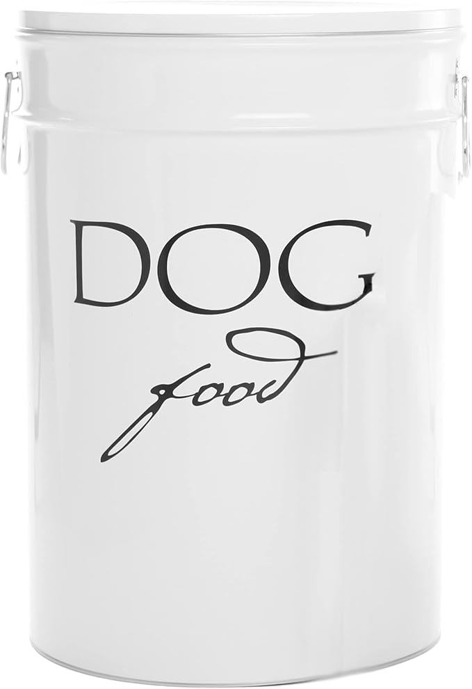 Harry Barker Classic White Dog Food Storage Canister – Medium, Airtight Stainless Steel Pet Food Container, Holds Up to 22 lbs Dry Dog Food, Kitchen Counter & Pantry Storage - White