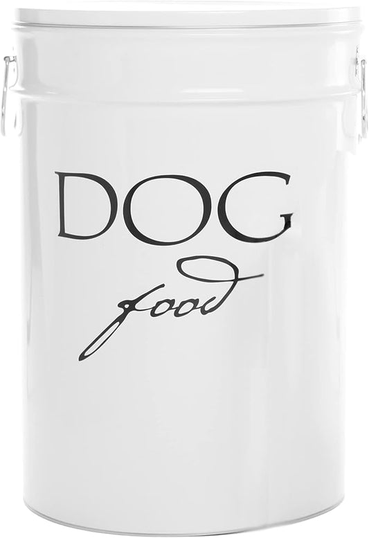 Harry Barker Classic White Dog Food Storage Canister – Medium, Airtight Stainless Steel Pet Food Container, Holds Up to 22 lbs Dry Dog Food, Kitchen Counter & Pantry Storage - White