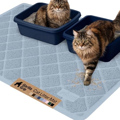 GORILLA GRIP Cat Litter Box Mat, Coiled Mesh Trapping Mats 47x35 Light Blue