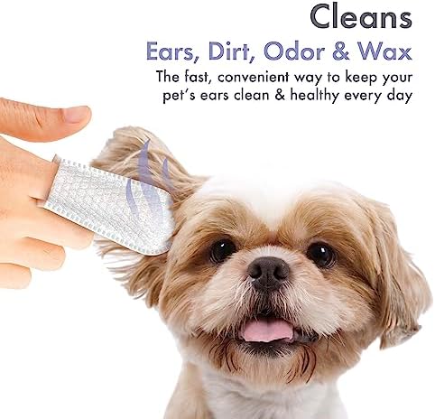 Petkin Fingertip Ear Wipes for Dogs and Cats, 50 Finger Wipes - Slip-On, Snug Fit, Micro-Bristle Fabric - Cleans Ears, Dirt, Odor and Wax - Convenient, Ideal for Home and Travel - Fresh Scent