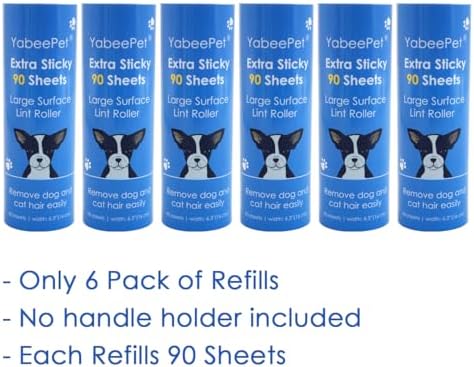Extra Sticky Large Lint Roller Refills, 6.3'' Giant Lint Roller Refills for Pet Hair, Clothes&Furniture Cleaning, 540 Sheets in Total