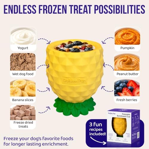 Pineapple Enrichment Cup for Dogs, Freezable Interactive Dog Toys to Keep Them Busy, Frozen Dog Treat Dispenser for Mental Stimulation, Popsicle Lick Bowl for Small, Medium, Large Dogs, Durable Rubber
