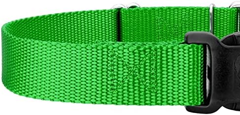 Martingale Dog Collar - Heavy Duty Nylon Adjustable Martingale Dog Collar with Plastic Buckle for Small Medium Large Breeds - 30+ Colors (1 Inch, Large, Hot Lime Green)