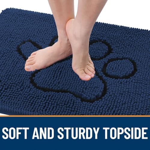 OLANLY Dog Door Mat for Muddy Paws 36x24, Paw Print Design Chenille Mud Mat