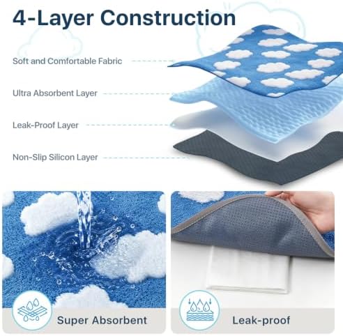 LOOBANI 4 Pack Washable Pee Pads for Dogs, Floor, 30"x34",Blue