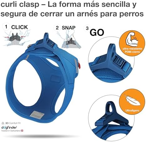 curli Vest Harness Clasp Air-Mesh Dog Harness (Safe Dog Accessories, no Pressure Points, Improved fit, Harness with curli Clasp Buckle)