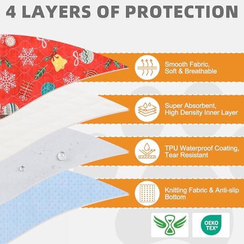 KOOLTAIL Washable Pee Pads for Dogs, 2 Pack Christmas Pet Mats, Super Absorbent Reusable Puppy Training Pads Waterproof,Nonslip Leak-Proof Dog Pee Pad,Large Whelping Pads for Floor,Crate,Couch,36"*41"
