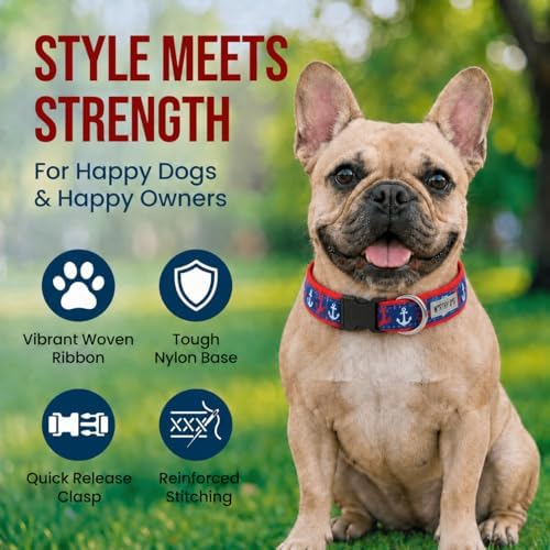 THE WORTHY DOG Summer Print, Adjustable Dog Collar,Medium Dogs, Anchors
