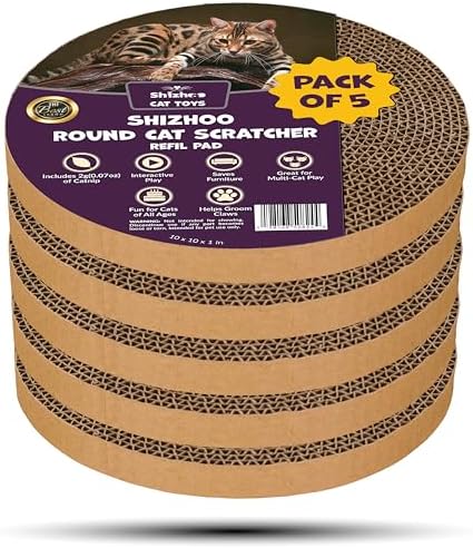 Scratch and Spin Cat Scratcher Replacement Pads for Active Play, Natural Recycled Corrugated Cardboard, Supports Pet Behaviors, Relieves Stress - 5 Count