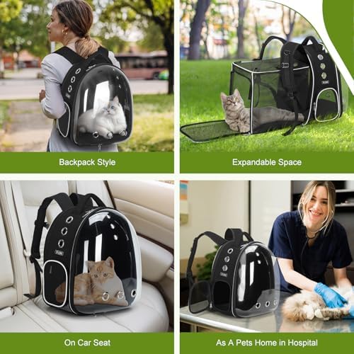 Lekereise Cat Backpack Carrier, Expandable Large Space Cat Bubble Backpack for Kitty Small Dog up to 18lbs, Transparent Pet Carrier for Travel, Hiking
