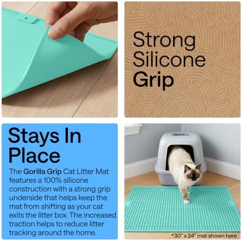 GORILLA GRIP Cat Litter Box Mat, Dual Layer Silicone Tray, 30x24, Turquoise