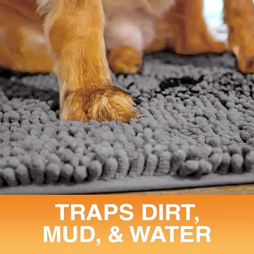 Neater Pets Muddy Paws Dog Door Mat 36” x 24” – Super Absorbent & Quick-Dry Chenille Doormat for Trapping Dirt, Water, Mud - Non-Slip, Machine Washable Pet Rugs for Entryway, Indoor Mud Mats, Charcoal