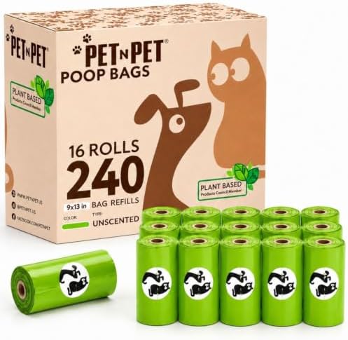 Pet N Pet Poop Bags for Dogs, 240 Count, Plant Based, Leak Proof Thick Roll