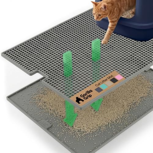 GORILLA GRIP Cat Litter Box Mat, Dual Layer Silicone Tray, 24x15, Gray