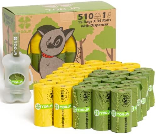 Dog Poop Bags Rolls with Dispenser & Holder, 510 Pet Waste Bags with OK biobased Certified, 100% Leak Proof Extra Thick and Strong Corn Starch Based