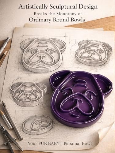 Dog Shape Slow Feeder Ceramic, 8.7in 1.5 Cups Pet Food Bowl for Medium and Big Breed. Bite-Resistant, Dishwasher Safe, Cute Design to Prevent Fast Eating, Bloat, Choking. Gift for Dog Lovers