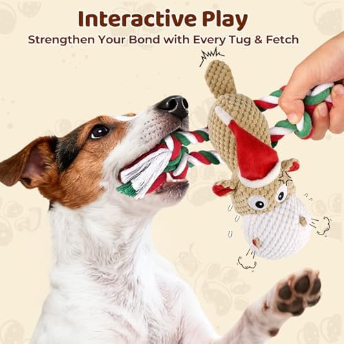 Dog Toys for Small Medium Dogs - Squeaky Hippo Plush Dog Toys with Crinkle Paper, Cotton Ropes for Tug Games
