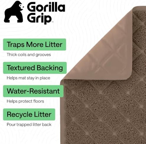GORILLA GRIP Cat Litter Box Mat, Coiled Mesh Trapping Mats, 35x23 Brown