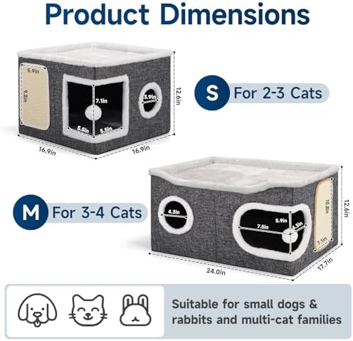 Shikha Extra Large Cat House Bed for Multi Cats with Scratch Pad Grey