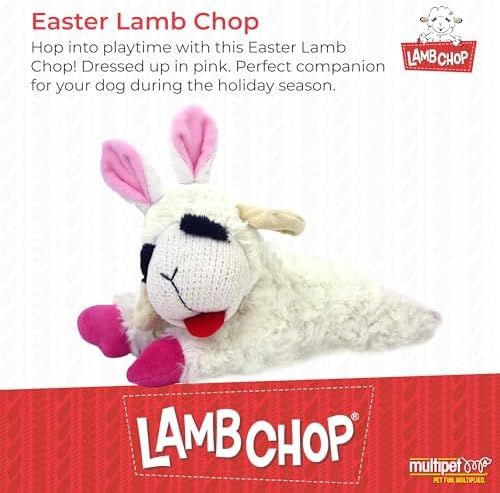 Multipet Lamb Chop Easter Dog Toy | Plush Dog Toy | Squeaker Dogs Toys |10" | White | Officially Licensed