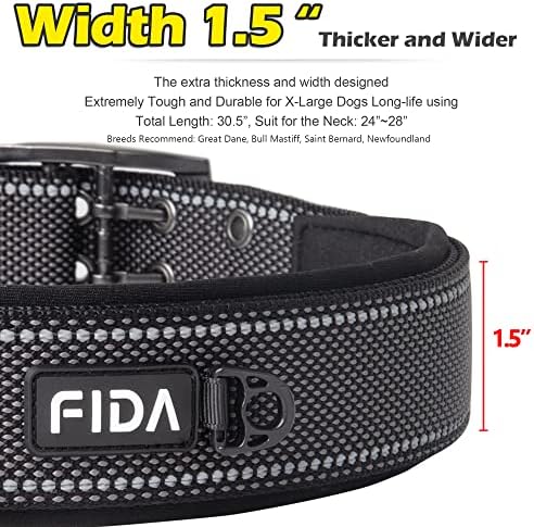 Fida Heavy Duty Dog Collar for Large Dogs with Metal Belt Buckle, Black