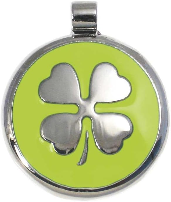 LuckyPet Clover Jewelry Tag - Pet Identification Tag for Dogs - Custom Engraved on The Back Side - Size: Large, Color: Lime