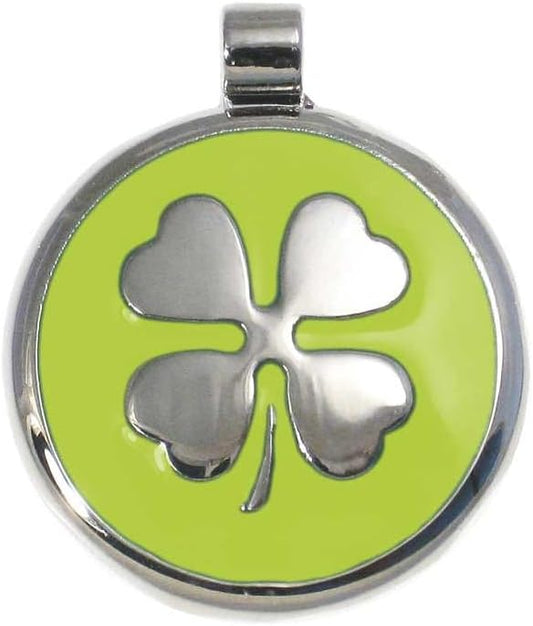 LuckyPet Clover Jewelry Tag - Pet Identification Tag for Dogs & Cats - Custom Engraved on The Back Side - Size: Small, Color: Lime