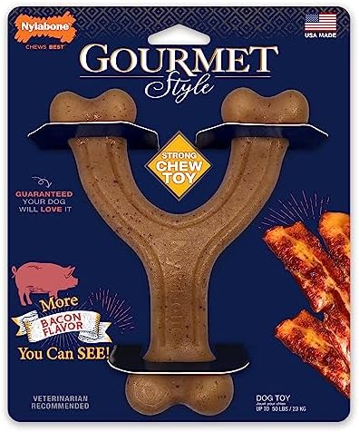 Nylabone Strong Chew Gourmet Style Wishbone Dog Chew Toy, Bacon Flavor