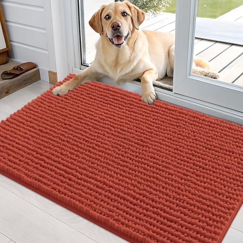 OLANLY Dog Door Mat for Muddy Paws 36x24, Extra Absorbent Chenille Mud Mat