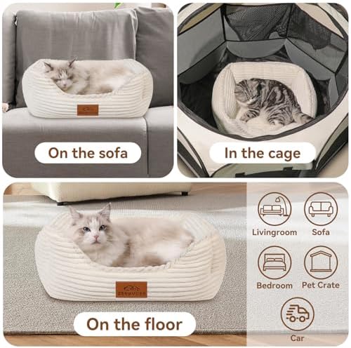 Zerbuger 20in Cream Rectangle Cat Dog Bed Machine Washable Sleeping Sofa