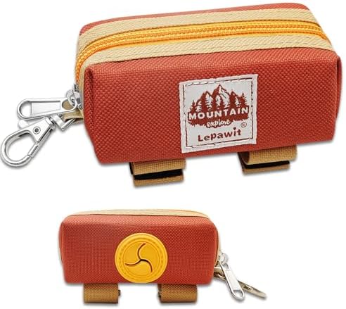 Dog Poop Bag Holder for Leash, Large-Capacity Canvas Pouch, Brown