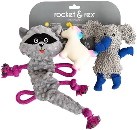 rocket & rex Puppy Chew Toys, Stuffing-Free Rope & Plush Set (3pk)